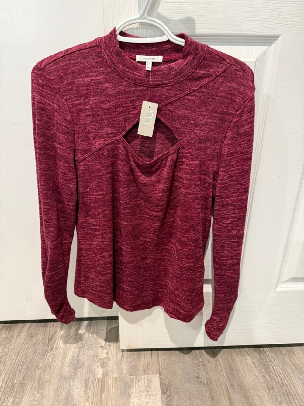 Maurices Marled Cutout Long-Sleeve Top - Burgundy